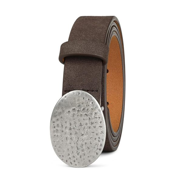 8319 Women’s Suede Leather Belt Dark Brown Boho Waistband With Silver Round main image 6